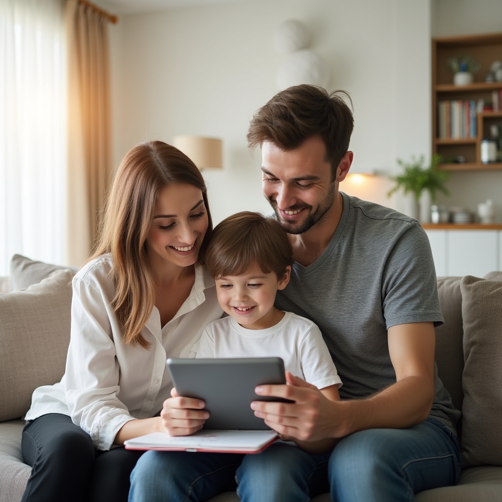 Семья фрилансеров обсуждает семейный бюджет